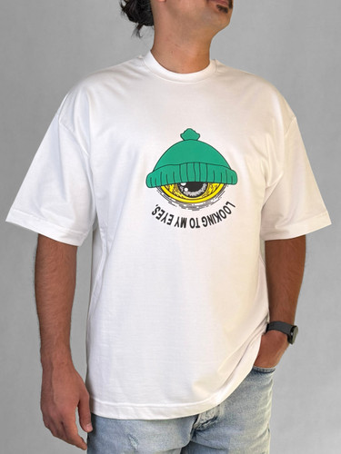 تیشرت باکسی ماکان با چاپ پفکی Eyes