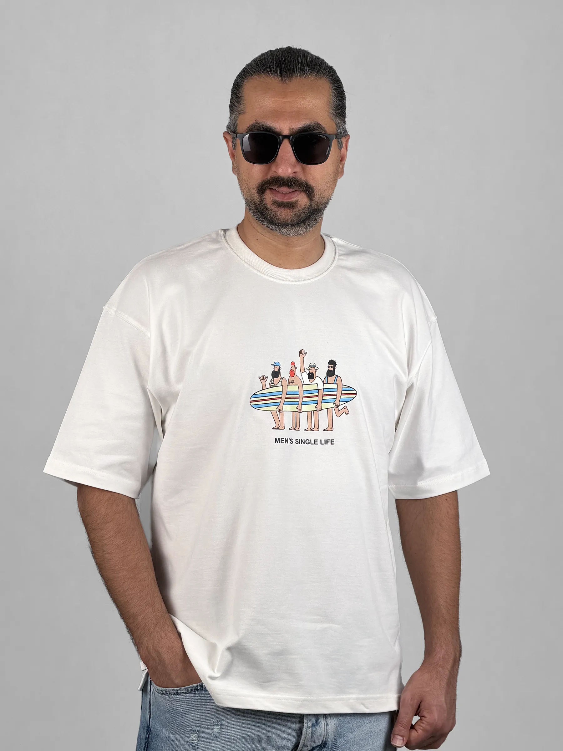 تیشرت باکسی ماکان براش مدل آستین کوتاه با چاپ Paddle Board