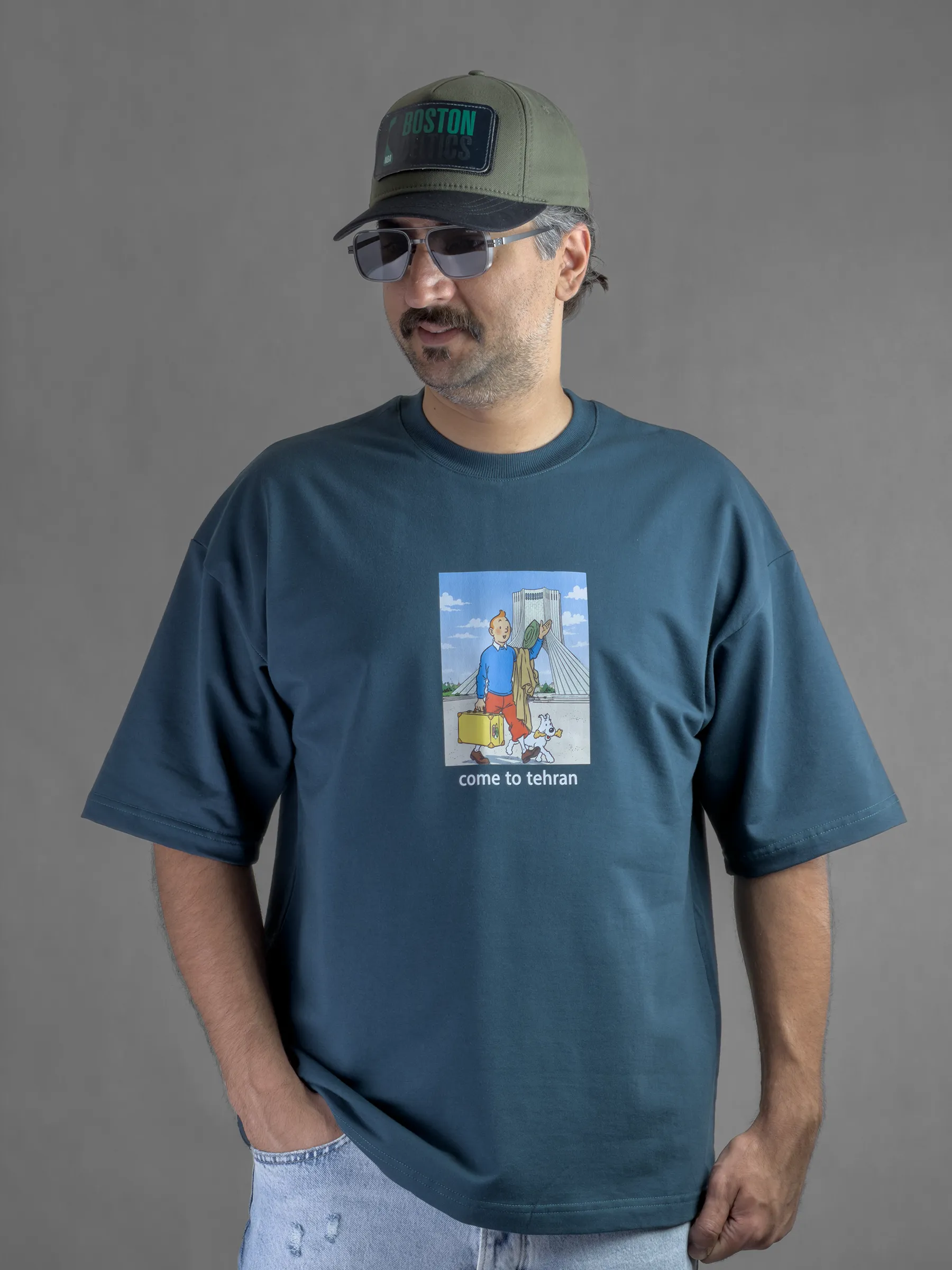 تیشرت باکسی یونیسکس ماکان پنبه TINTIN IN TEHRAN