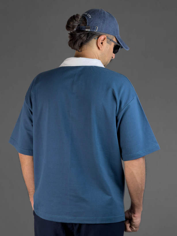 تیشرت باکسی یقه دار یونیسکس ماکان پنبه W-COLLAR