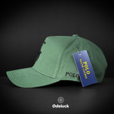 کلاه کپ بیسبالی کتان آستردار سگک فلزی POLO | نمای بغل سبز