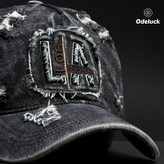 VINTAGE WASHED BASEBAL DENIM CAP | STRAP BACK | STRUCTURED | LA | MEBROIDERY DETAIL