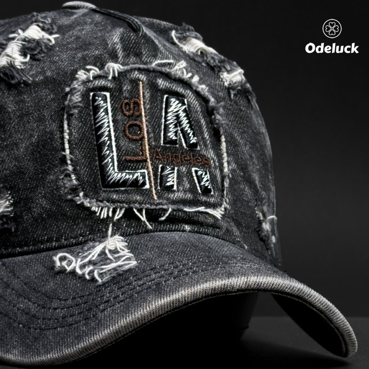 VINTAGE WASHED BASEBAL DENIM CAP | STRAP BACK | STRUCTURED | LA | MEBROIDERY DETAIL