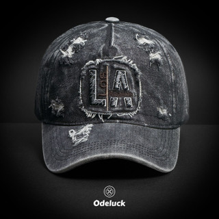 VINTAGE WASHED BASEBAL DENIM CAP, STRAP BACK, STRUCTURED, LA | FRONT VIEW