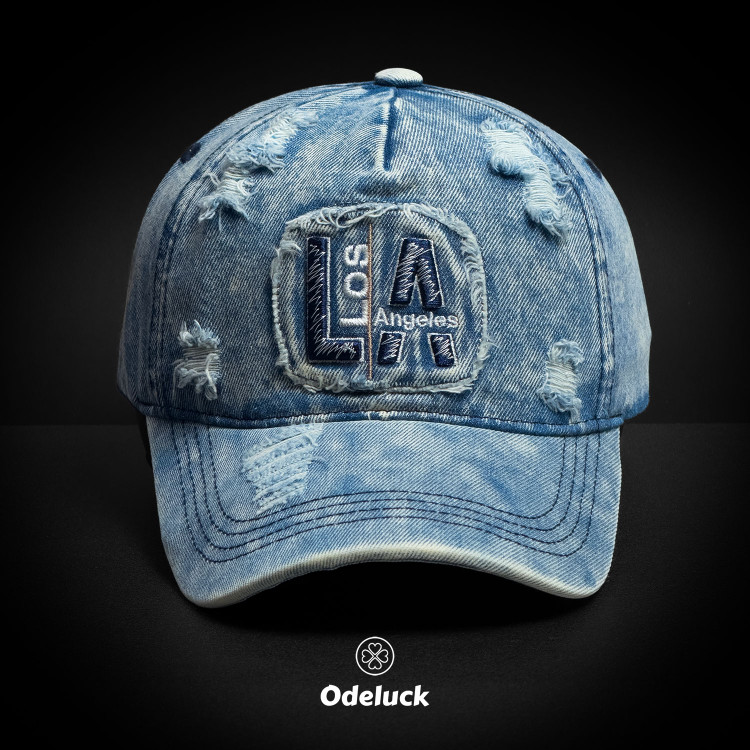 VINTAGE WASHED BASEBAL DENIM CAP | STRAP BACK | STRUCTURED | LA | FRONT VIEW