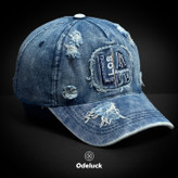 VINTAGE WASHED BASEBAL DENIM CAP | STRAP BACK | STRUCTURED | LA | PRESPECTIVE VIEW