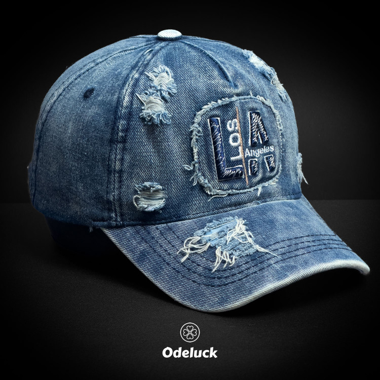 VINTAGE WASHED BASEBAL DENIM CAP | STRAP BACK | STRUCTURED | LA | PRESPECTIVE VIEW