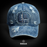 VINTAGE WASHED BASEBAL DENIM CAP | STRAP BACK | STRUCTURED | LA | FRONT VIEW