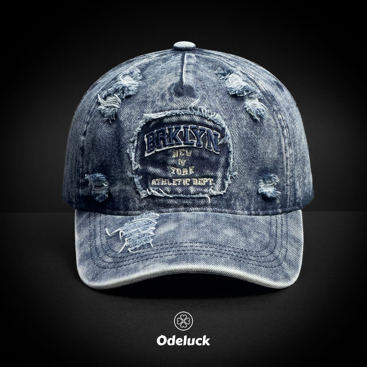 VINTAGE WASHED BASEBAL DENIM CAP | STRAP BACK | STRUCTURED | BRKLYN | FRONT VIEW