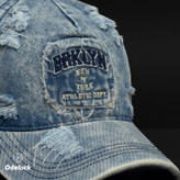 VINTAGE WASHED BASEBAL DENIM CAP | STRAP BACK | STRUCTURED | BRKLYN | EMBROIDERY DETAIL
