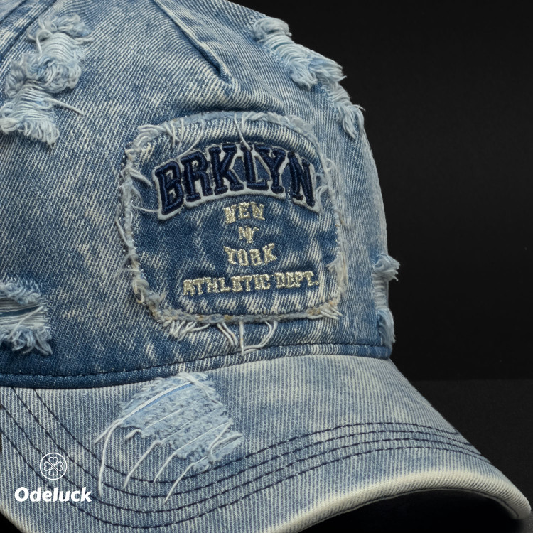 VINTAGE WASHED BASEBAL DENIM CAP | STRAP BACK | STRUCTURED | BRKLYN | EMBROIDERY DETAIL