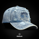 VINTAGE WASHED BASEBAL DENIM CAP | STRAP BACK | STRUCTURED | BRKLYN | PERSPECTIVE VIEW