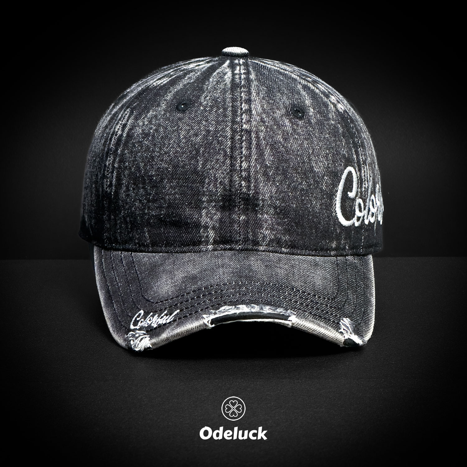 VINTAGE WASHED BASEBAL DENIM CAP, STRAP BACK, UNSTRUCTURED, COLORFUL | FRONT VIEW