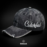 VINTAGE WASHED BASEBAL DENIM CAP | STRAP BACK | UNSTRUCTURED | COLORFUL | PERSPECTIVE VIEW