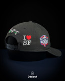 نمای سه رخ پشت کلاه نیو ارا با گلدوزی I LOVE SF و پچ World Series