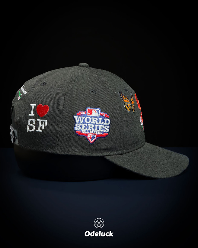 نمای کناری کلاه نیو ارا کاستوم نوکمدادی با پچ گلدوزی شده چندرنگ World Series