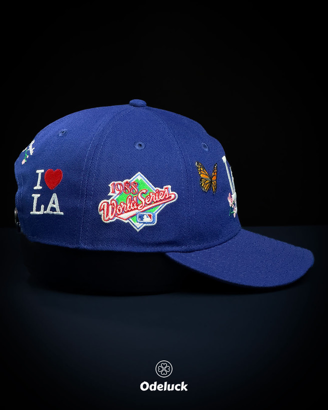 نمای کناری کلاه نیو ارا کاستوم آبی با پچ گلدوزی شده قهرمانی 1988 World Series