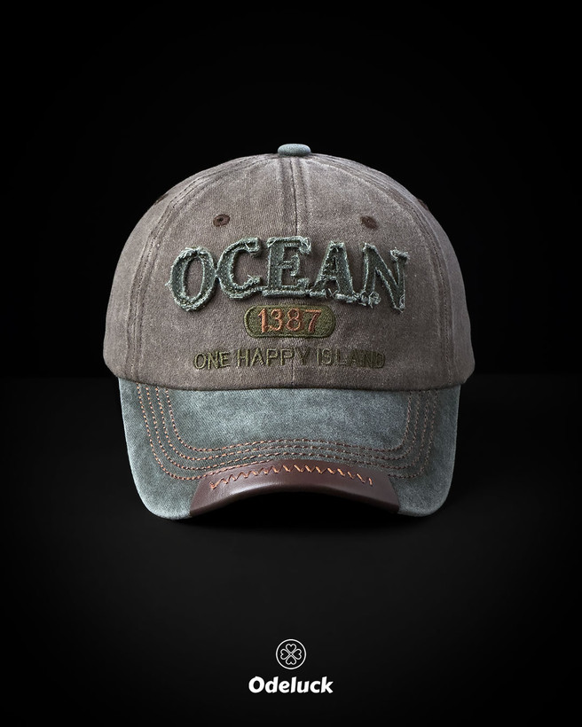 کلاه بیسبالی کتان سنگشور OCEAN رنگ خاکی زیتونی با نقاب سبز شسته کد 232