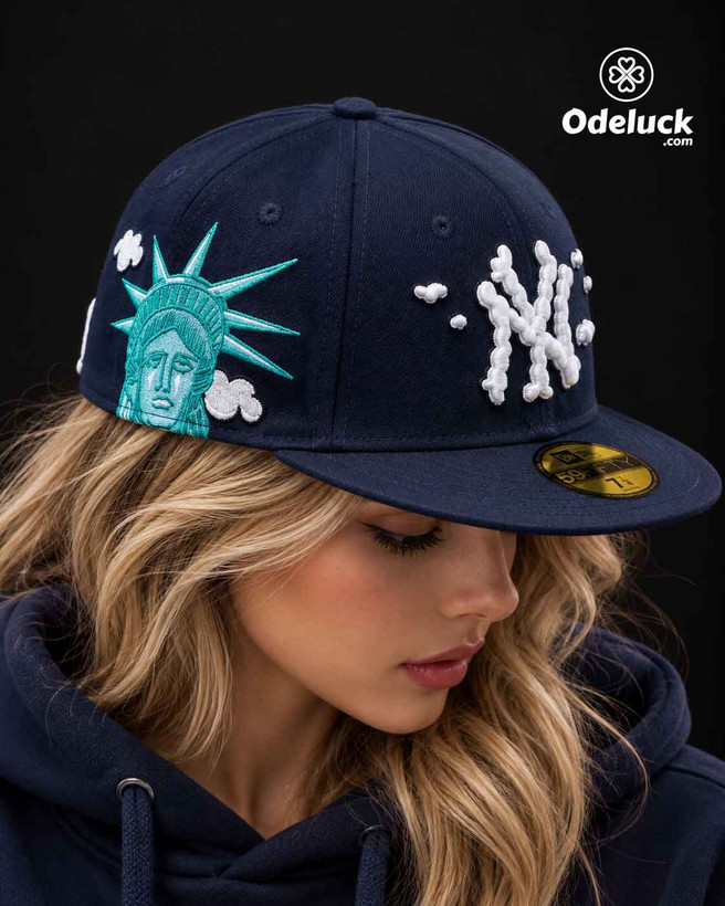 تن خور کلاه روی سر مدل زن نمای سه رخ کلاه بک فیت نیو ارا NY YANKEES LIBERTY سرمه ای سایز 57.7 | کد 335