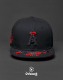 نمای روبهرو کلاه نیو ارا 59FIFTY لس آنجلس آنجلز مشکی با لوگوی A کد 490