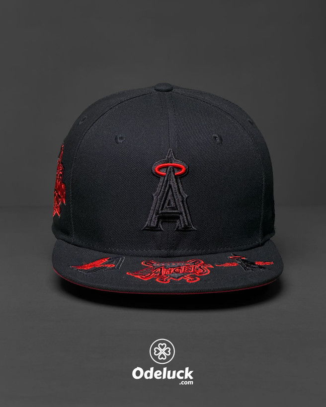 نمای روبهرو کلاه نیو ارا 59FIFTY لس آنجلس آنجلز مشکی با لوگوی A کد 490