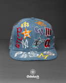 نمای روبهرو کلاه نیو ارا 9FIFTY جین آبی با گلدوزی لوگوهای MLB کد 494