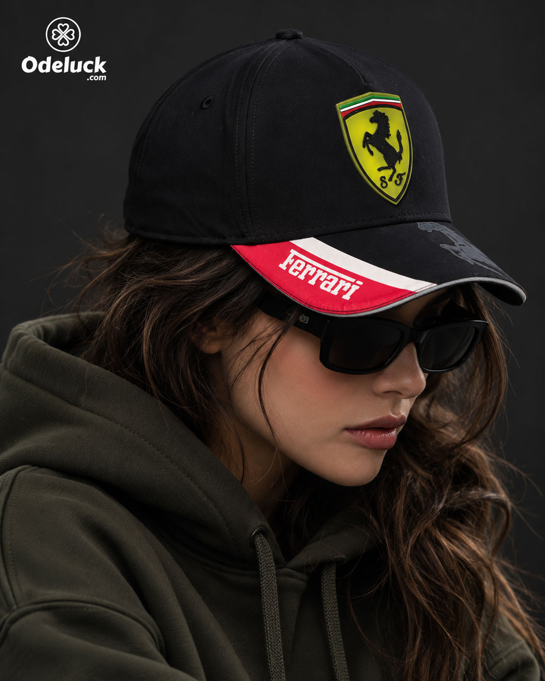 تنخور ژورنالی کلاه بیسبالی FERRARI مشکی با نقاب خمیده کد 504