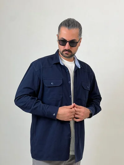اورشرت مردانه کتان کج‌راه دو جیب